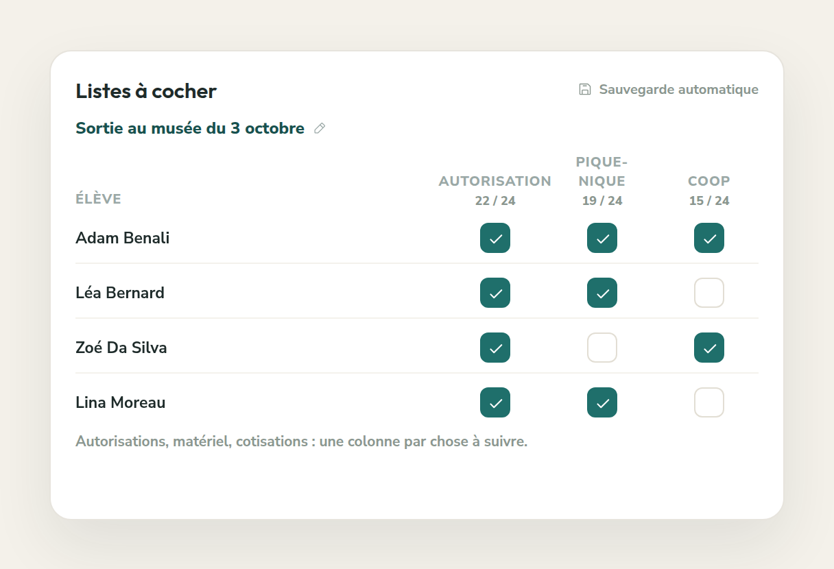 Capture de Prepy : Listes à cocher